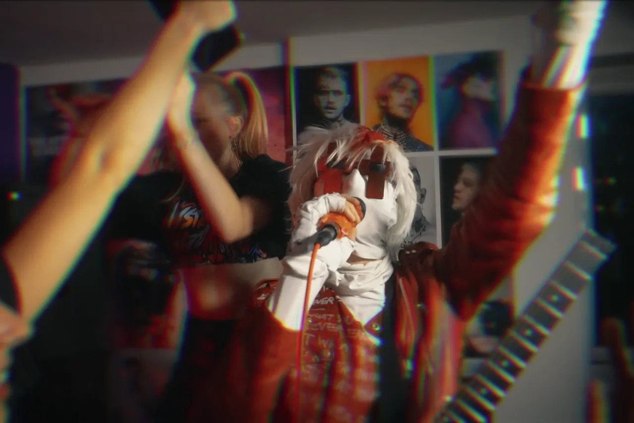Performer singing amid raised hands