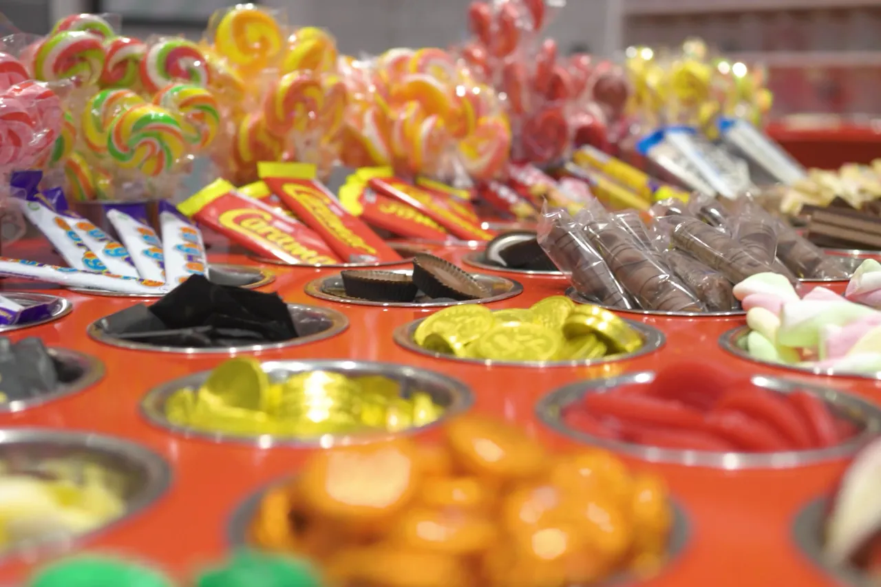 Trays of sweets and toppings
