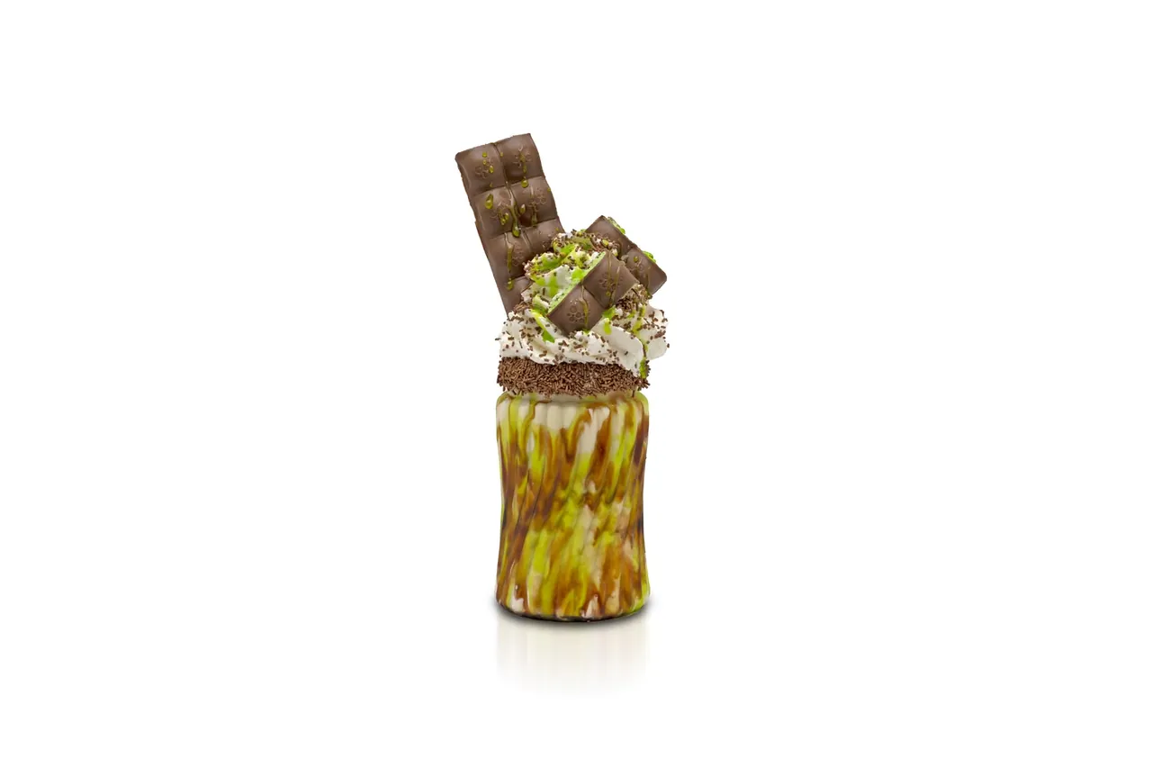 Pistachio shake with a chocolate bar topping