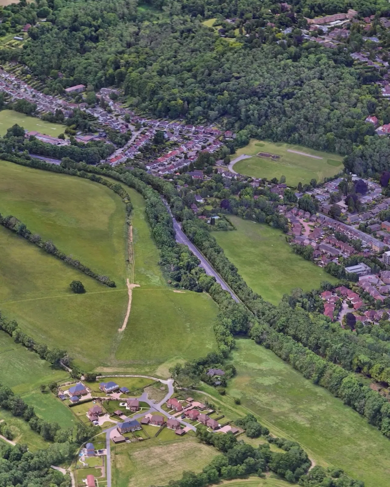 Aerial view of the valley and town