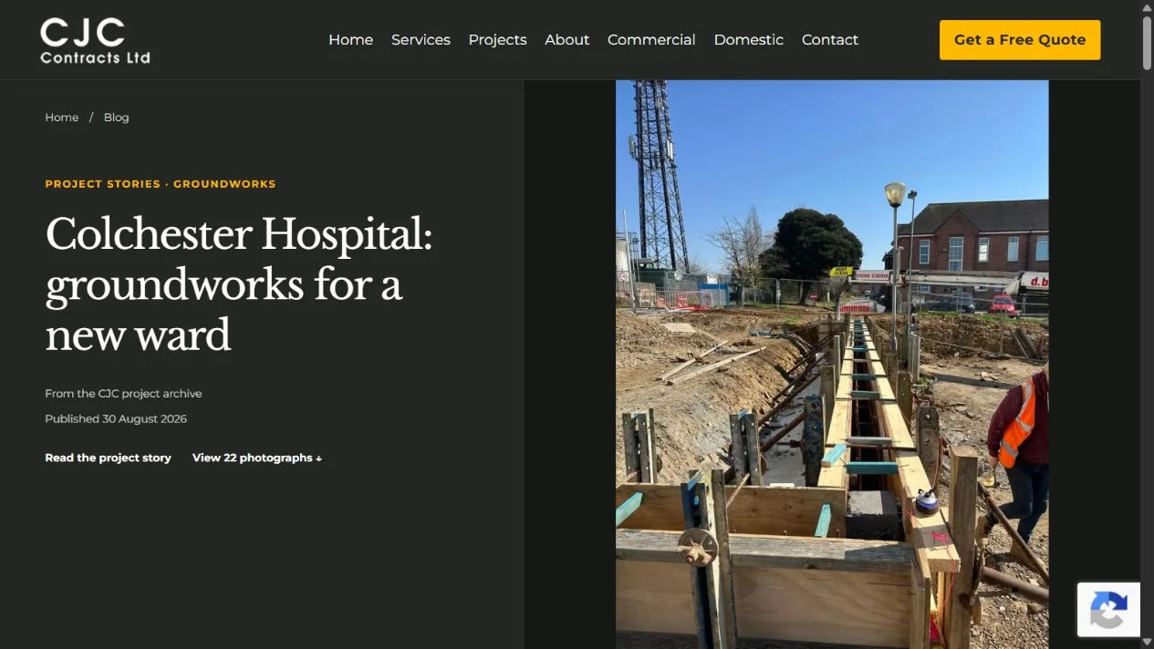 CJC Contracts project journal article about Colchester Hospital groundworks