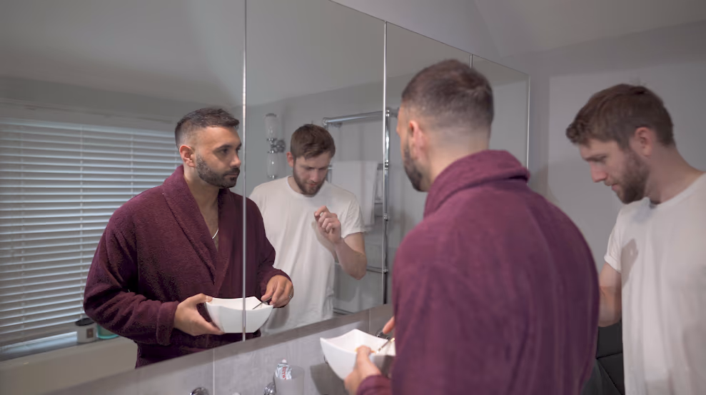 Performers preparing the cloned mirror sequence