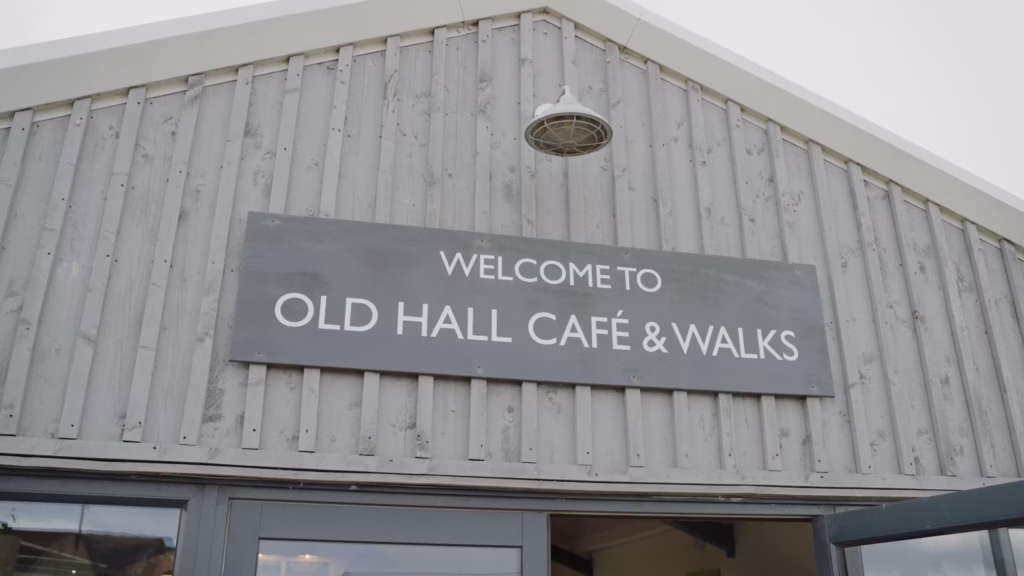 Old Hall Café and Walks sign near Southwold